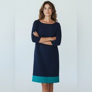 S.Oliver Navy Turquoise Colorblock Shift Dress EU 36 US 2 Pockets